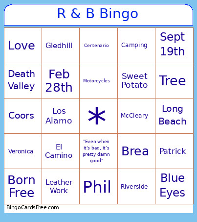 R & B Bingo Card