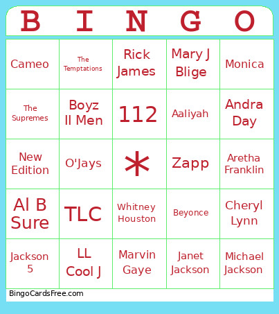 R&b Bingo Card