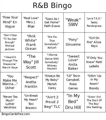 R&B Bingo Card