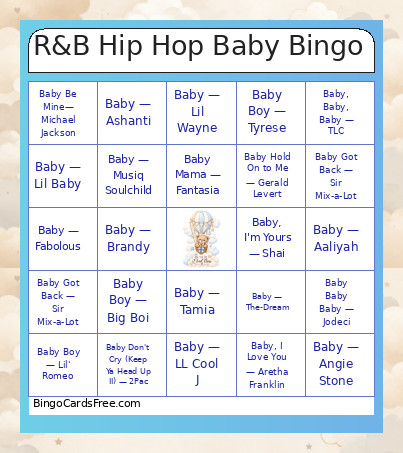 R&B Hip Hop Baby Bingo Card