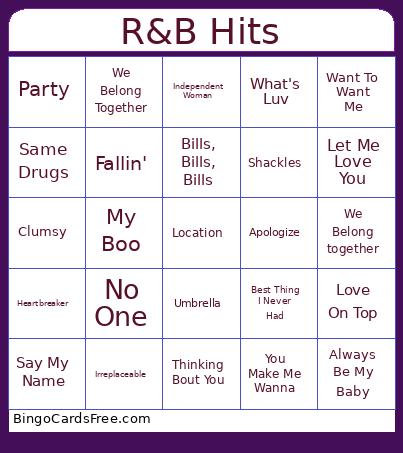 R&B Hits Bingo Card