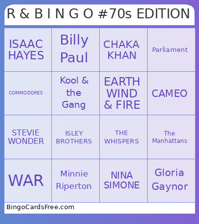 R & B I N G O #70s EDITION Bingo Card