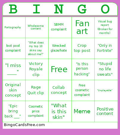 R/FortNiteBR Bingo Card