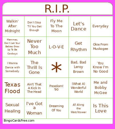 R.I.P. Bingo Card