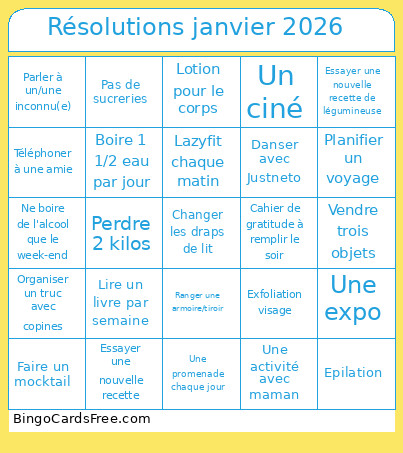 Résolutions Janvier 2026 Bingo Card