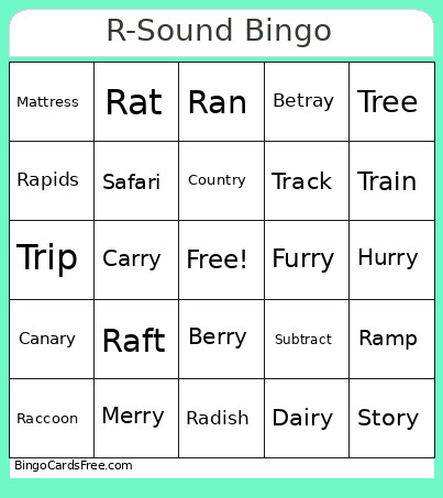 R-Sound Bingo Card
