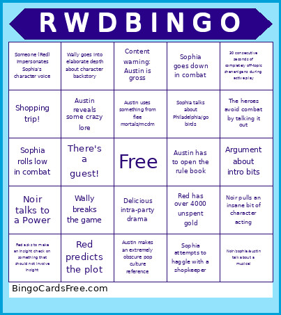 R W D B I N G O Bingo Card