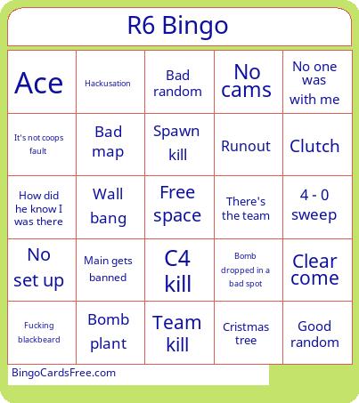 R6 Bingo Cards Free Pdf Printable Game, Title: R6 Bingo