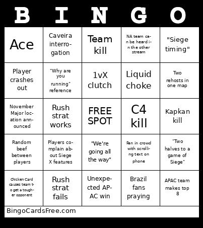 R6 Reload Bingo