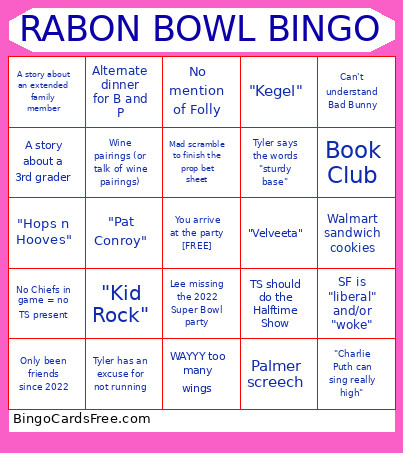 Rabon Bowl Bingo Card