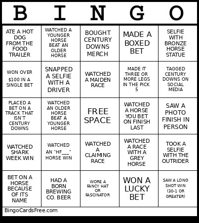 Race Day Bingo Card