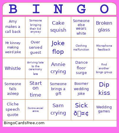 Rachel Wedding Bingo Card