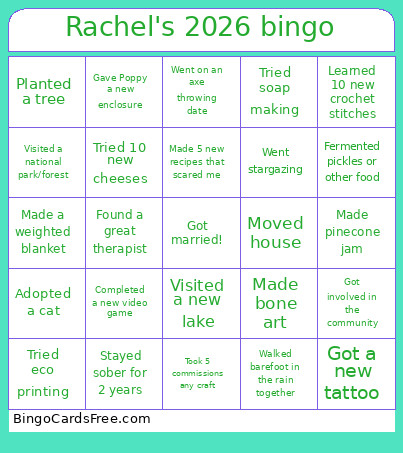 Rachel's 2026 Bingo Card