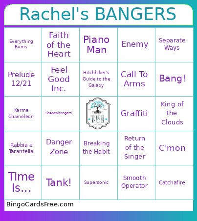 Rachel's BANGERS Bingo Card