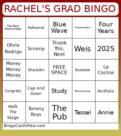 RACHEL'S GRAD Bingo Card
