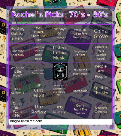 Rachel's Picks: 70's - 80's Bingo Card