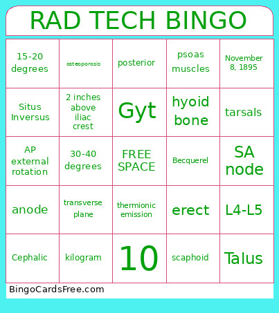 RAD TECH Bingo Card