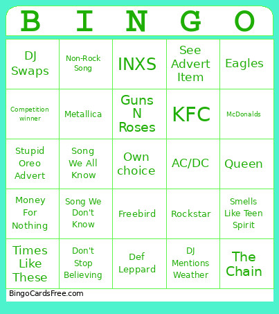 Radio Bingo Card