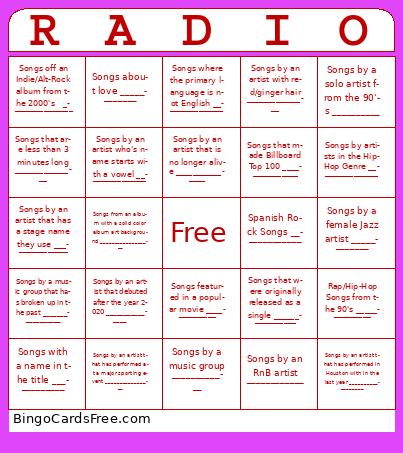 Radio Music Bingo