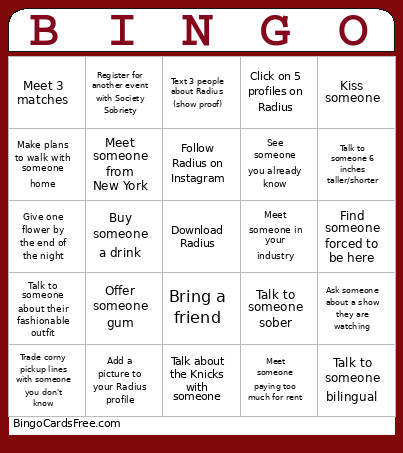 Radius Bingo Card