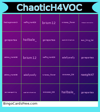 Raffle Giveaway Bingo Card