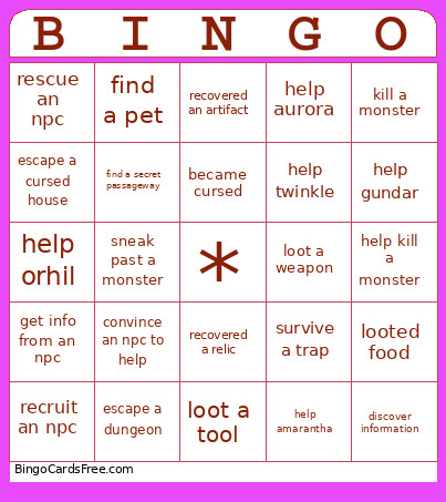 Ragnoks ! Bingo Card