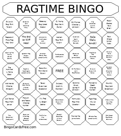 RAGTIME Bingo Card