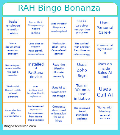 RAH Bonanza Bingo Card