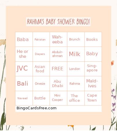 RAHMA'S BABY SHOWER BINGO