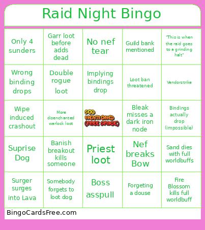 Raid Night Bingo Card