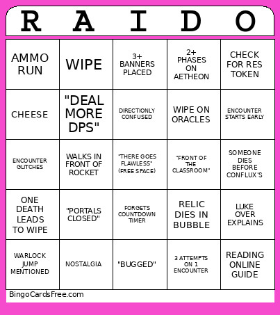 RAIDO Bingo Card