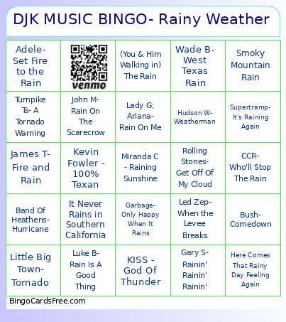 Rain Weather Djk Music N Bingo Card