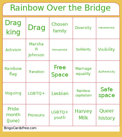 Rainbow Over The Bridge Bingo Card