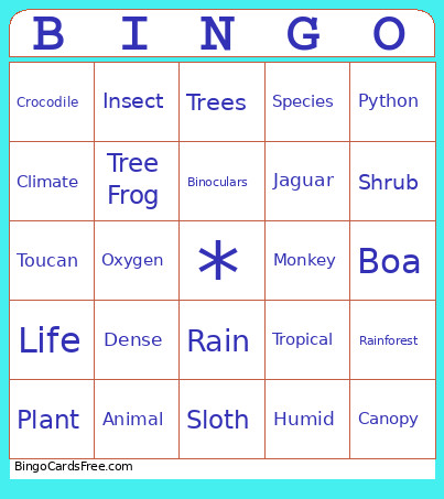 Rainforest Bingo Card