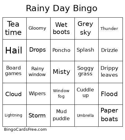 Rainy Day Bingo Card