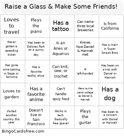 Raise A Glass & Make Some Friends! Bingo Card