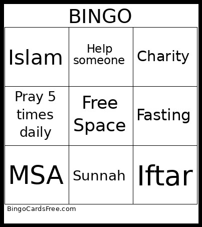 Ramadan Bingo Card