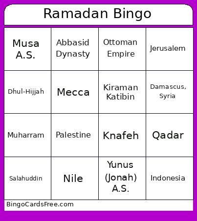 Ramadan Bingo Cards Free Pdf Printable Game, Title: Ramadan Bingo
