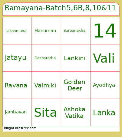 Ramayana-Batch5,6B,8,10&11 Bingo Card