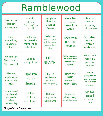 Ramblewood Bingo Card