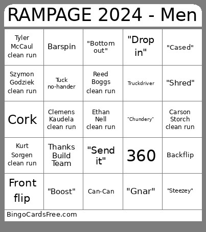 Rampage 2024 - Men Bingo Card
