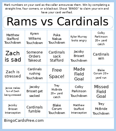 Rams Vs Inals Bingo Card