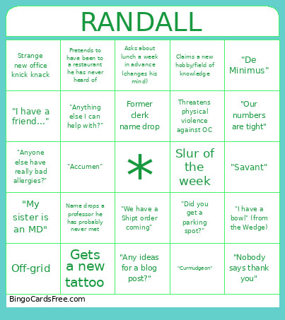 Randall 2.0 Bingo Card