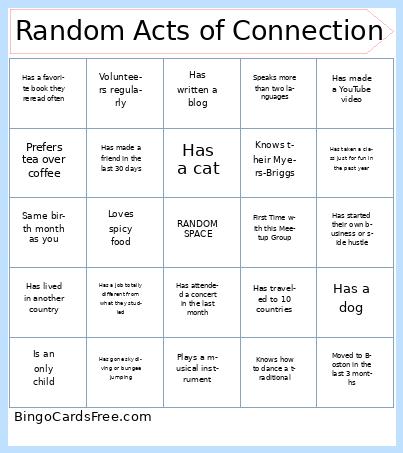 Random Acts of Connection Bingo