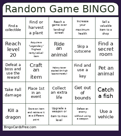 Random Game Bingo Card
