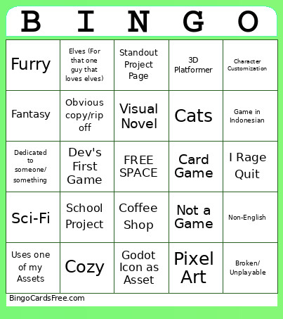 Random Game Bingo Card