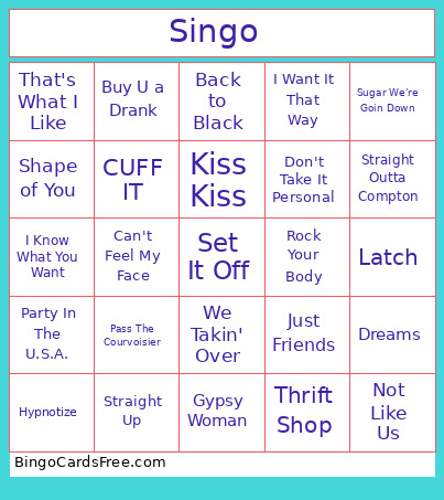 Random Singo Bingo Card