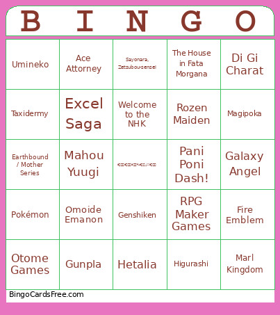 Random Wafer Interests Bingo Card