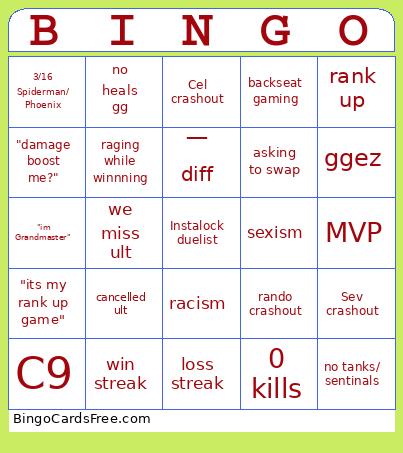 Ranked Hell Bingo Card