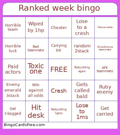 Ranked week bingo